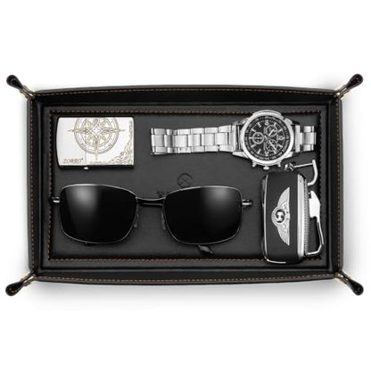 VLANDO Valet Tray for Men, Foldable PU Leather Catchall Tray, Black - color: Black, size: Rectangle