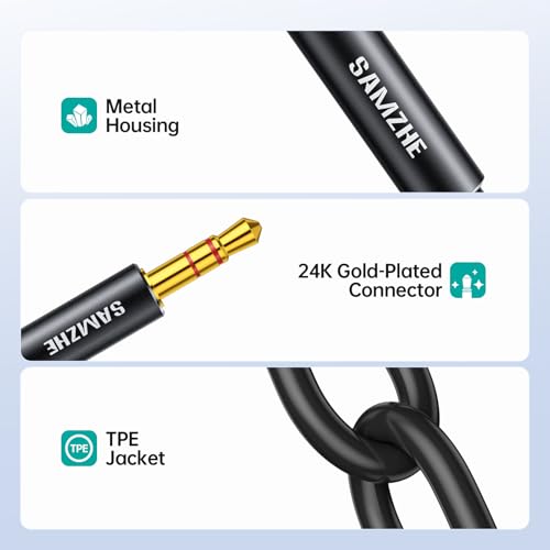 SAMZHE Headphone Splitter 3.5mm 1 Male to 2 Female Y Aux Cable, 24K Gold-Plated OFC Hi-Fi Stereo Cord No Mic, 9.8 Inch for PS5 PS4 Switch Xbox iPhone iPad Car Laptop Audio