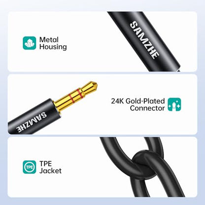 SAMZHE Headphone Splitter 3.5mm 1 Male to 2 Female Y Aux Cable, 24K Gold-Plated OFC Hi-Fi Stereo Cord No Mic, 9.8 Inch for PS5 PS4 Switch Xbox iPhone iPad Car Laptop Audio