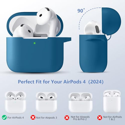for Airpods 4th Generation Case Cover(2024),Soft Silicone Full Protective Case for AirPods 4 Case with Keychain & Cleaner Kit,Compatible with Apple Airpods 4 for Women,Men（Blue） - color: Blue