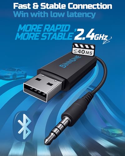 BINNUNE Wireless Gaming Headset — 2.4GHz Low-Latency USB Dongle + Bluetooth, 50mm Drivers 7.1 Surround, Noise-Cancelling Mic, 40H Battery — Over Ear Wireless Headphones for PS5, PC, Laptop, Blue - color: Blue