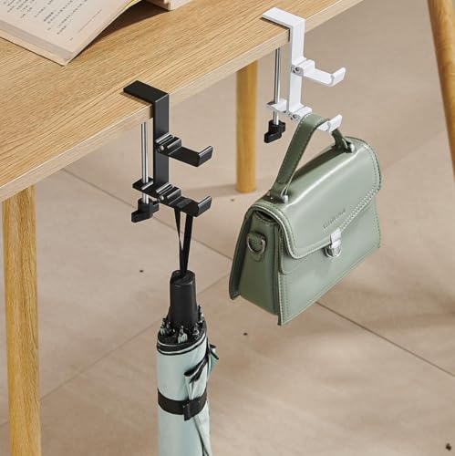 KISOY Modern Table Purse Hook, Under-Desk Accessory Hanger, Black and White Clamp-On Design for Bags, Headphones and Keys (Style3(Black-Double-Hook), 2) - style: Style3(Black-double-hook)