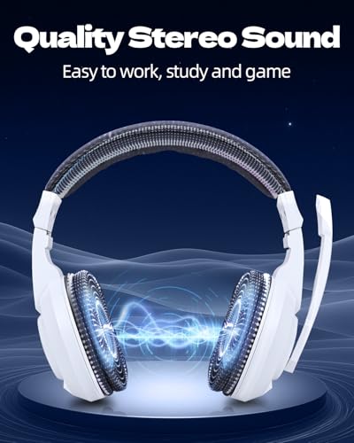L02 Wired Headset, 3.5mm Stereo Headphones with Noise Canceling Microphone & Volume Controls, On-Ear Computer Headset for School/Office/Online/Gaming (White) - color: White