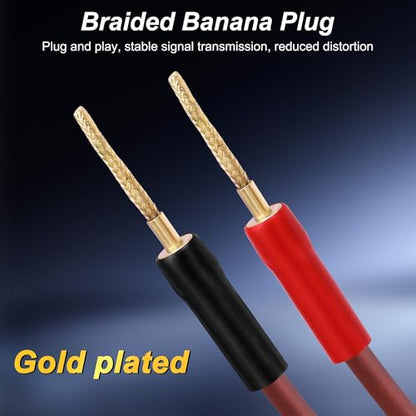 XMSJSIY Flex Pin Banana Speaker Cable 14AWG HiFi Audio OFC - 2M/6.56FT | Braided Banana Terminal Binding Post Gold-Plate Connector Loudspeaker Audio Speaker Wire for Amplifier Sound System