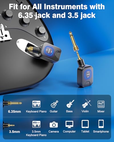 Wireless Guitar System 5.8GHz Charging Box 30H Work for Guitar Bass | 6 Channels,Wireless Guitar Transmitter Receiver for 6.35mm & 3.5mm Jacks & Active Pickup Instruments