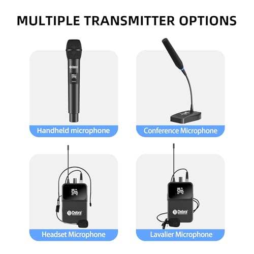 Debra Pro 8-Channel UHF Wireless Microphone System – Auto Pairing, LED Display, 260ft Long Range, Includes Headset & Lavalier Mics for Conference, Church, DJ, Karaoke(8 Bodypack) - color: 8 Bodypack