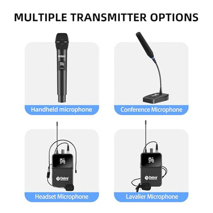 Debra Pro 8-Channel UHF Wireless Microphone System – Auto Pairing, LED Display, 260ft Long Range, Includes Headset & Lavalier Mics for Conference, Church, DJ, Karaoke(8 Bodypack) - color: 8 Bodypack