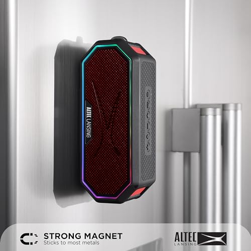 Altec Lansing Magnetic Bluetooth Speaker HYDRAJOLT 2.0, Waterproof IP67, 12W Output Power, 16H Battery, Multicolor LED, 100ft Wireless Range, Voice Assistant, USB-C Quick Charge - color: Black/Red