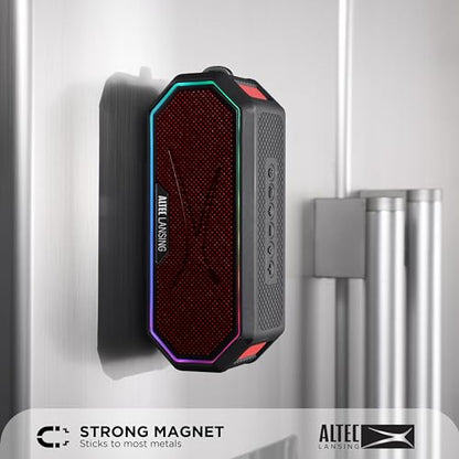 Altec Lansing Magnetic Bluetooth Speaker HYDRAJOLT 2.0, Waterproof IP67, 12W Output Power, 16H Battery, Multicolor LED, 100ft Wireless Range, Voice Assistant, USB-C Quick Charge - color: Black/Red