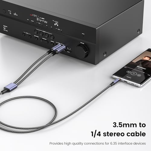MOSWAG 3.5mm 1/8" TRS to 2 x 6.35mm 1/4" TS Mono Y Cable 16.4FT/5Meter Splitter Cable Compatible with Phone,iPod,Laptop,CD Players,Power Amplifier,Mixer,Home Stereo Systems - color: Nylon Braided, size: 16.4FT/5Meter