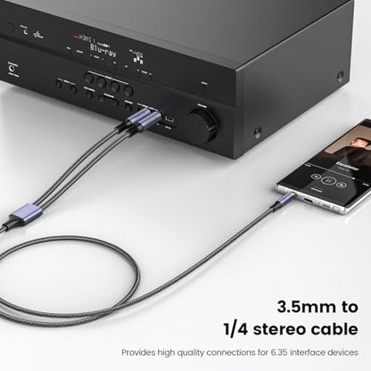 MOSWAG 3.5mm 1/8" TRS to 2 x 6.35mm 1/4" TS Mono Y Cable 16.4FT/5Meter Splitter Cable Compatible with Phone,iPod,Laptop,CD Players,Power Amplifier,Mixer,Home Stereo Systems - color: Nylon Braided, size: 16.4FT/5Meter