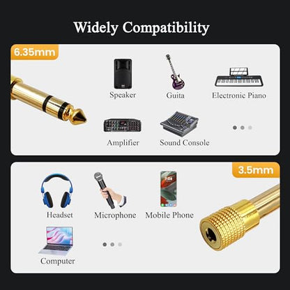 6.35MM Male to 3.5MM Female Adapter 1/4 to 1/8 Audio Adapter for Guitar Headphone 2pcs