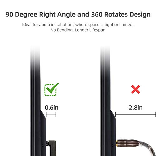 90 Degree Optical Audio Cable 8ft, Slim Digital Audio Optical Cable, SPDIF Toslink Cord, 360 Degree Right Angle Fiber Optic Toslink Cable for Sound Bar, TV, PS4, Xbox, Home Theater - size: 8ft, style: One Right Angle Plug