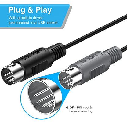 LEKATO USB MIDI Cable, MIDI USB Interface with Input & Output Connecting Piano Keyboard/Synthesizer for Editing & Recording Professional MIDI Cable Adapter with Windows/Mac for Studio -6.5Ft