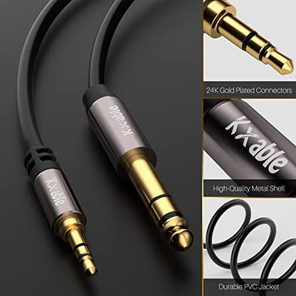 Kxable 3.5mm to 6.35mm Stereo Audio Cable 4 Feet (2 Pack), 1/4 to 1/8 inch Headphone Cable Jack, Hi-Fi Sound, Gold Plated Connectors, OFC Core, Black Cable (with 5 pcs Cable Ties) - size: 4 Feet (2 Pack)