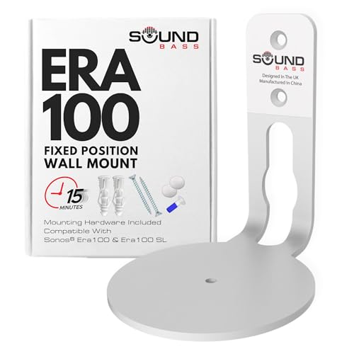 ERA 100 Wall Mount Bracket, Low Profile, White, Single (1pc) | Compatible with Sonos ERA100 & ERA 100 SL Speaker, Complete with All Fixing Hardware - color: White, size: Single