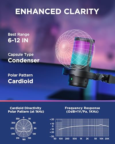 InnoGear USB Gaming Microphone for PC Boom Arm Condenser Mic Set, Black | One-Touch Mute, Interruption-Free, Adjustable Boom Arm, Zero-Latency Monitoring, Work with Xbox, Changeable RGB Modes - color: Black, style: 2-Axis Arm with Mic