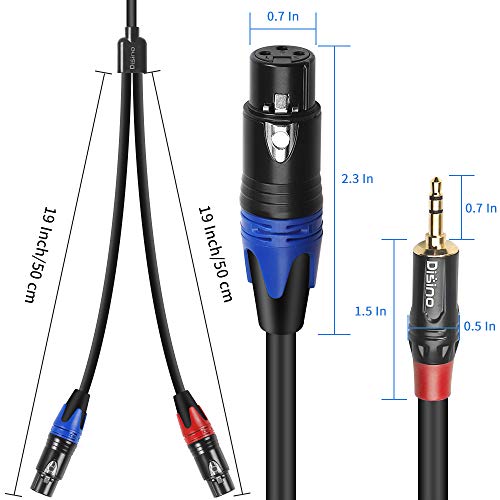 Dual Female XLR to 3.5mm Y-Splitter Cable, Unbalanced XLR Female to 1/8 Inch Mini Jack TRS Stereo Aux Interconnect Audio Mic Breakout Patch Cord - 10 Feet/3 Meters - size: 10 Feet