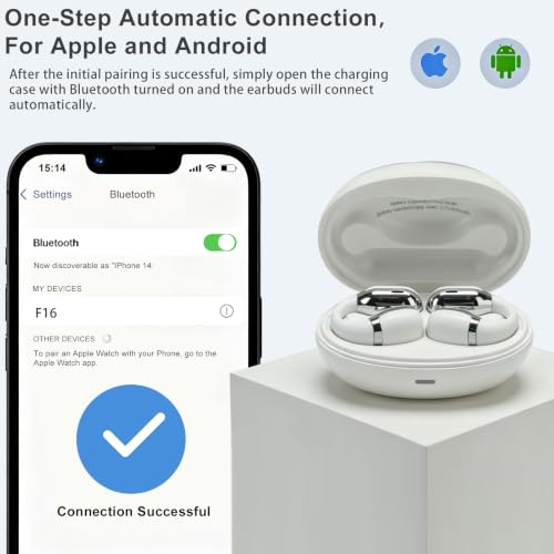 Open Ear Clip-On Earbuds, Bluetooth 5.4 Wireless Headphones IP65 Waterproof Lightweight 16H Playtime Touch Control Earphones Comfort Design for Small Ears&Glasses - color: White