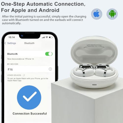 Open Ear Clip-On Earbuds, Bluetooth 5.4 Wireless Headphones IP65 Waterproof Lightweight 16H Playtime Touch Control Earphones Comfort Design for Small Ears&Glasses - color: White