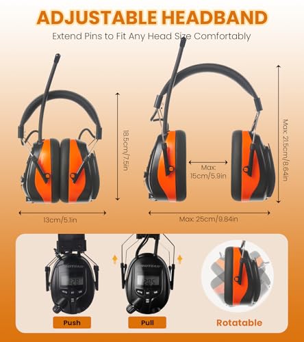 Digital AM FM Radio Headphones, Hearing Protection Earmuff for Adult, 30dB SNR for Mowing, Construction, Chainsaw - color: Am Fm Radio + Battery + Orange