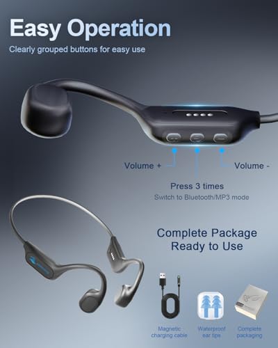 Swimming Headphones Bone Conduction Bluetooth 6.0 IPX8 Waterproof 32G MP3 | Open-ear comfort,clear audio in water,phone-free playlists,secure fit with caps and goggles,stable above-water pairing - color: Black