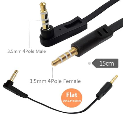 AUX 3.5mm 4 Poles Audio Stereo Cable Ultra Slim Flat Extension Speaker Male to Male 90 Degree Right Angled 15cm - style: 4 Poles male to female