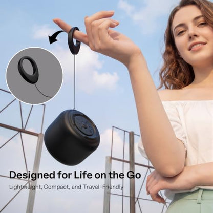Bobtot Portable Bluetooth Speakers with Strap Easy to Carry Mini Speaker | Wireless IPX5 Waterproof with Loud Stereo Sound, 20 Hours Playtime, Rechargeable Battery, Built-In Microphone, Black - color: Black