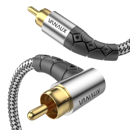 VANAUX Subwoofer Cable 90 Degree RCA to RCA Audio Stereo Cable Male to Male 24K Gold Plated Connector Nylon Braided Double Shielded Clean Sounding Signal Silver/6ft/1.8m - color: 90°Design RCA, size: Silver-6FT/1.8M