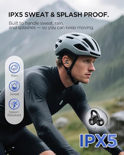 Clip on Wireless Bluetooth Earbuds, Open Ear Clip on Headphones with Mic, Waterproof, ENC Call, 40H Play, Hi-Fi Audio, All-Day Comfort, Perfect for Sports & Fitness (Black) - color: Black