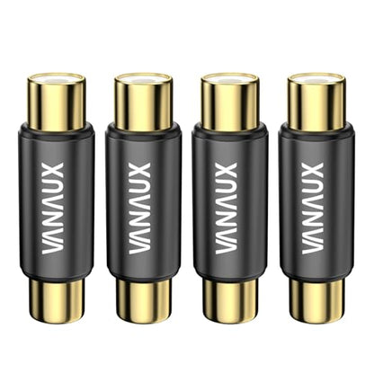 VANAUX 4PCS Gold RCA Female to Female Coupler,Barrel Connectors Adapters Extend Subwoofer RCA Cables Gold Plated for HDTV,Speakers, Amplifiers, Car Audio-Black - size: 4PCS-black, style: RCA Female to RCA Female