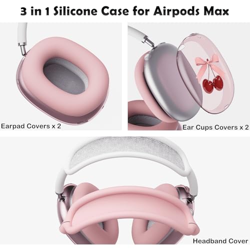 for AirPods Max Headphones Cherry Bow Ear Covers for AirPods Max 2 - color: Cherry Bow C/Pink
