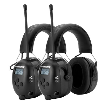 PROHEAR 033 2.0 Bluetooth Hearing Protection Headphones with AM/FM Radio - 31 SNR Noise Reduction Ear Muffs, 50Hrs Rechargeable Battery, 2 Pack for Mowing, Snowblowing, Outdoor Use - Black and Black - color: Af/Fm+bluetooth-black*2