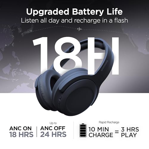 HyperGear Foldable Over-Ear Headphones - Wireless Bluetooth Headphones with Active Noise Cancelling, HD Audio, 40mm Drivers, and Deep Bass, Blue