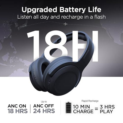 HyperGear Foldable Over-Ear Headphones - Wireless Bluetooth Headphones with Active Noise Cancelling, HD Audio, 40mm Drivers, and Deep Bass, Blue