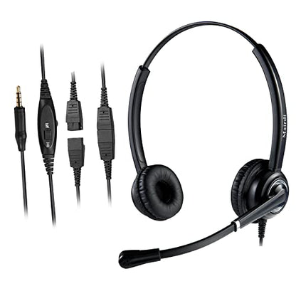 MAIRDI Cell Phone Headset with Microphone Noise Canceling, PC Laptop Headset 3.5mm Jack for Office Work, Phone Headset for iPhone Computer Samsung Androids Tablets Skype Teams Video Conference - style: Duo 612D