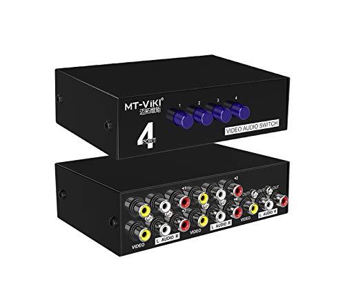 MT-ViKI 4 Way AV RCA Switch, 4 in 1 Out Composite Video L/R Audio Switcher Selector Box for DVD Player, SNES, N64, PS2/3 Game Consoles