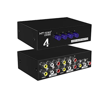 MT-ViKI 4 Way AV RCA Switch, 4 in 1 Out Composite Video L/R Audio Switcher Selector Box for DVD Player, SNES, N64, PS2/3 Game Consoles