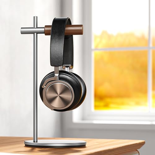 Oak Headphone Stand, Wood Headset Stand for Desk, Universal Holder for Airpods max, Bose, Beats, Gaming, Apple Vision Pro, VR Display Stand (Silver) - color: Silver
