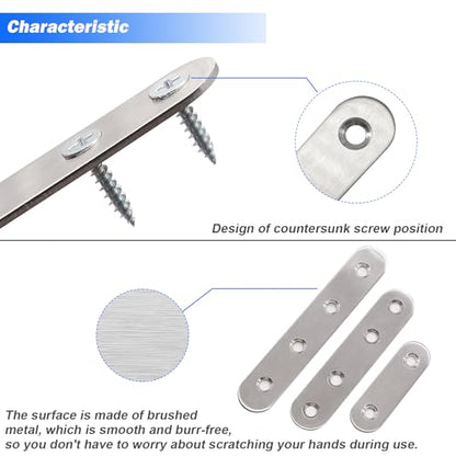 mxuteuk 28PCS Stainless Steel Straight Flat Brackets, Metal Brackets for Wood (6.1x0.78inch, 156x20mm) - color: Silver-156mm