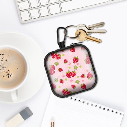 Square Data Cable Earbud Charger Coin Storage Bag Shockproof and Drop-Proof EVA Material Compatible with AirPod(Cute Strawberry) - color: Cute Strawberry