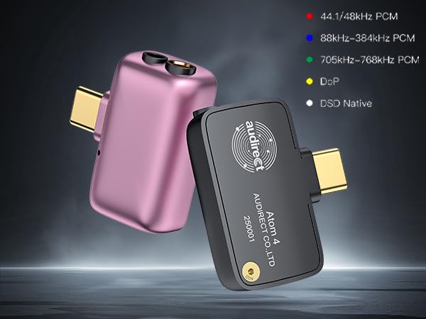 S.M.S.L Audirect ATOM4 Portable Audio Decoder Headphone Amplifier 3.5mm Single Ended and 4.4mm Balanced Output High Fidelity Sound Quality Lightweight and Portable (USB-C Interface) (Gray)