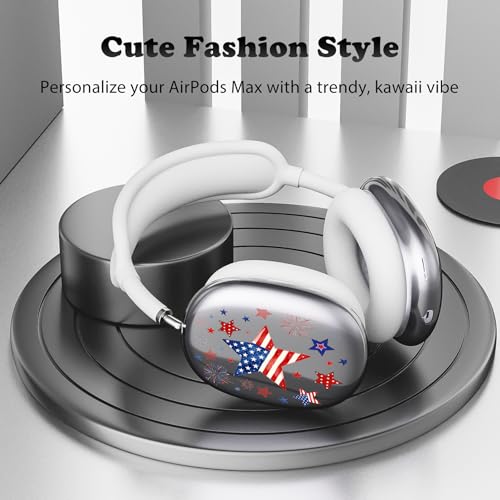for AirPods Max 2/1 Headphones 4th of July Patriotic Ear Covers | America Stars Clear Ear Cups Cover | White Silicone Ear Pad Case Headband Cover for Apple AirPods Max 2/1 (2026/2024/2020) - color: America Stars B