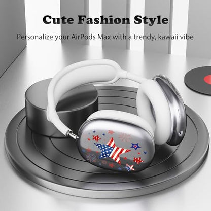 for AirPods Max 2/1 Headphones 4th of July Patriotic Ear Covers | America Stars Clear Ear Cups Cover | White Silicone Ear Pad Case Headband Cover for Apple AirPods Max 2/1 (2026/2024/2020) - color: America Stars B