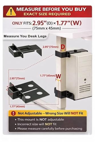 Under Desk PC Mount & CPU Holder, No-Drill Clamp-On Stand for Standing Desk (Fits 75x45mm Square Legs), Adjustable Steel Computer Tower Holder, Heavy-Duty 40lbs/18kg, Black - size: 75X45mm