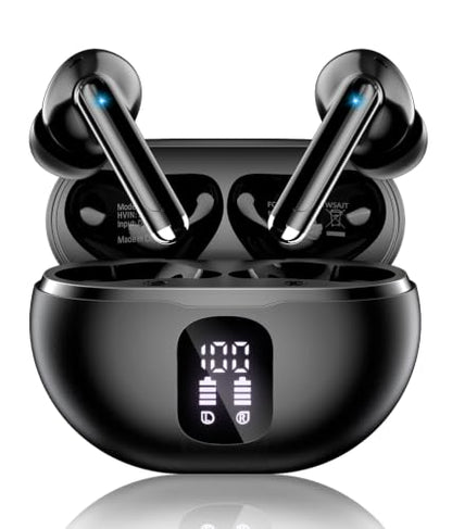 Wireless Earbuds, Bluetooth 5.4 Ear Buds Bass Stereo, Headphones with Noise Cancelling Mic, LED Display in Ear Earphones Clear Calls, IP7 Waterproof Bluetooth Earbuds for Phone/Android/iPad Dark Black - color: Dark Black