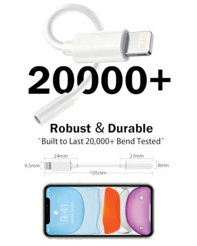 [Apple MFi Certified] Lightning to 3.5mm Headphone Jack Adapter for iPhone | Clear Audio for Music and Media; Compatible with iPhone 14/13/12/11/X/XS/8/7; Compact White 3-Pack, Plug and Play. - size: 3 Pack