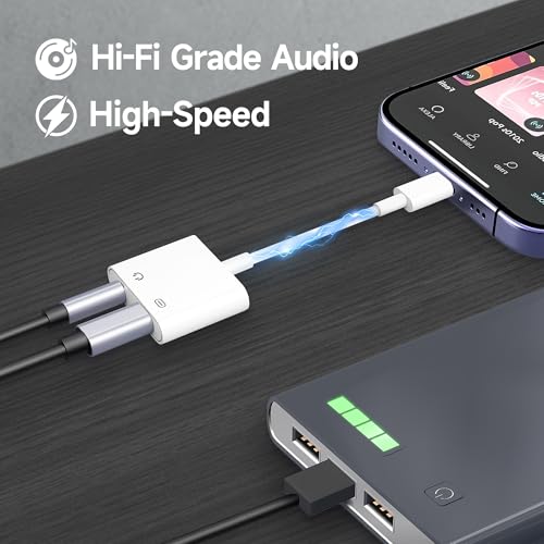 [Apple MFi Certified] 2 Pack Lightning to 3.5mm Headphone Jack Adapter, 2 in 1 Headphone Adapter Aux Audio and Charger Adapter Dongle Cable Splitter Compatible with iPhone14/13/12/11/XS/XR - color: 3.5+Charger, size: Lightning