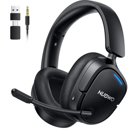 NUBWO Wireless Gaming Headset for PS5, PS4, PC, Laptop, Mac, 3 in 1 Gaming Headphones with 7.1 Surround Sound, Noise Canceling Mic, 20ms Low-Latency, 80Hr Battery, 2.4GHz/Bluetooth 5.4/3.5mm Wired - color: Black
