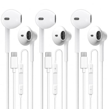 USB C Headphones 3 Pack,Type C Earphones for iPhone 17 16 15 Pro Max Plus iPad Pro Wired USB C Earbuds with Microphone & Remote Control Earphones for Samsung Galaxy S26 S25 S24 Google Pixel